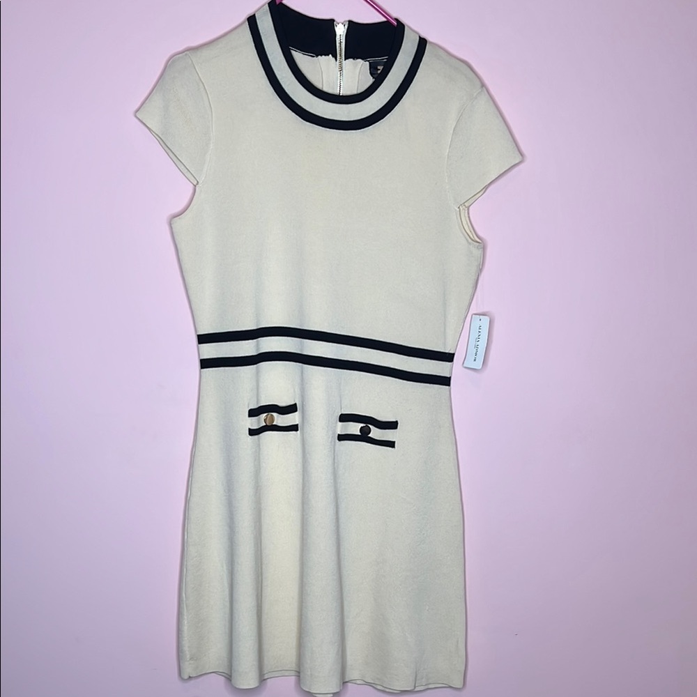 NWT Alexia Admor Chic Cream Dress with Black Accents